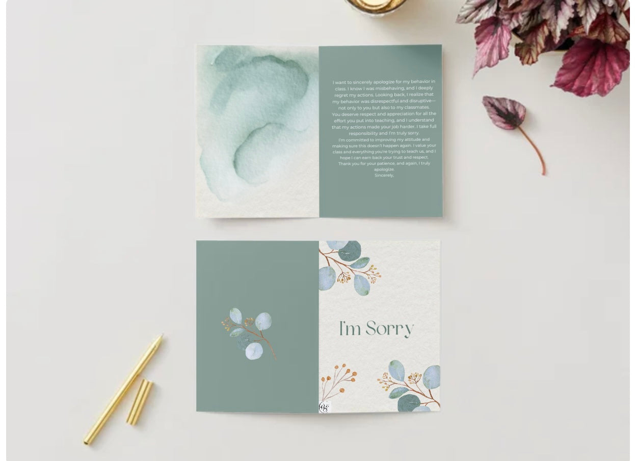 Apology cards for your teacher