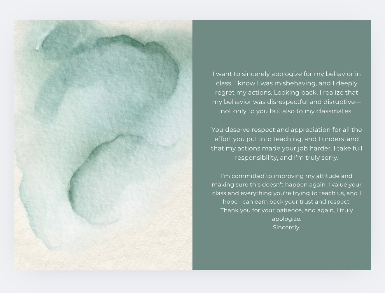 Apology cards for your teacher